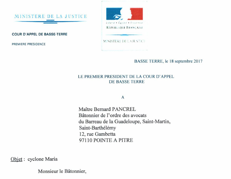 CYCLONE MARIA - Report d'audiences pour la cour d'Appel de Basse-Terre 